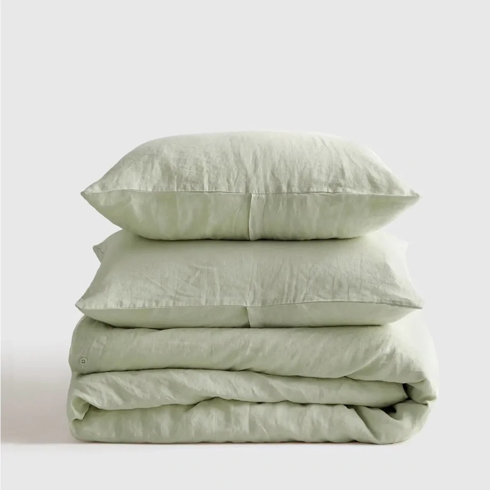 Quince 100% European Linen Duvet Cover and 2 Shams in Sage King/Cal King 1242
